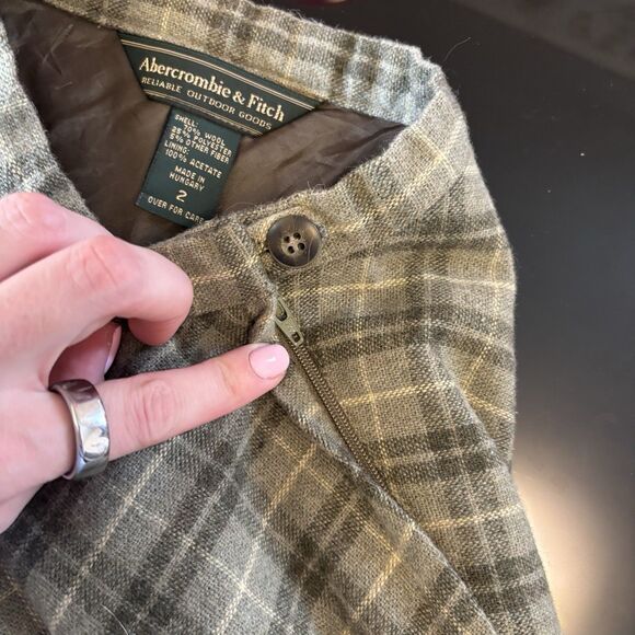 Y2K Abercrombie Fitch Mini Skirt Plaid Wool 2 Green OfficeCore Acadamia Vintage - Picture 4 of 6